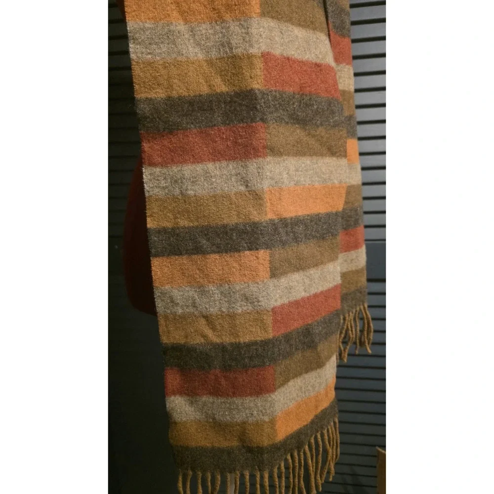 Eddie Bauer Wool & Cashmere knit scarf orange brown tan Geometric Fringe 75x10